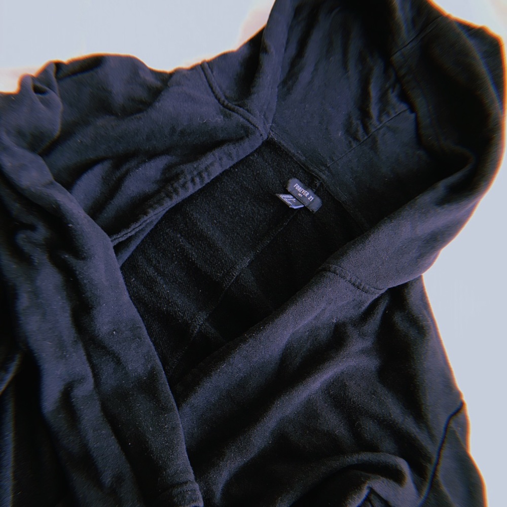 Black Open Front Hoodie Cardigan